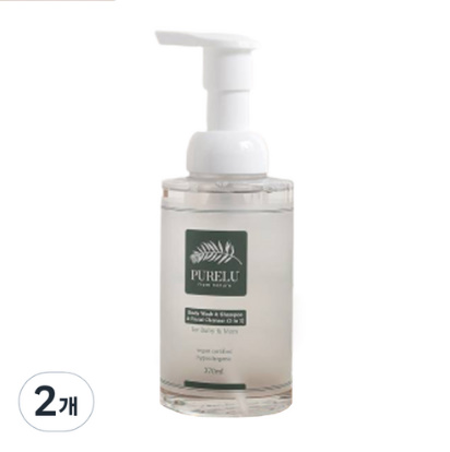 퓨어루 유아용 바디워시 앤 샴푸 앤 클렌저 3in1, 370ml, 2개